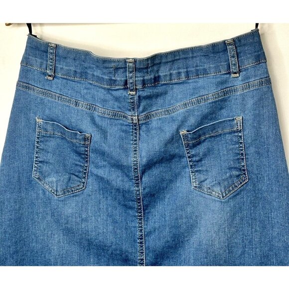 Vintage Telvin Floral Embroidered Denim Skirt Womens 42 Blue Long Pockets - Picture 6 of 12